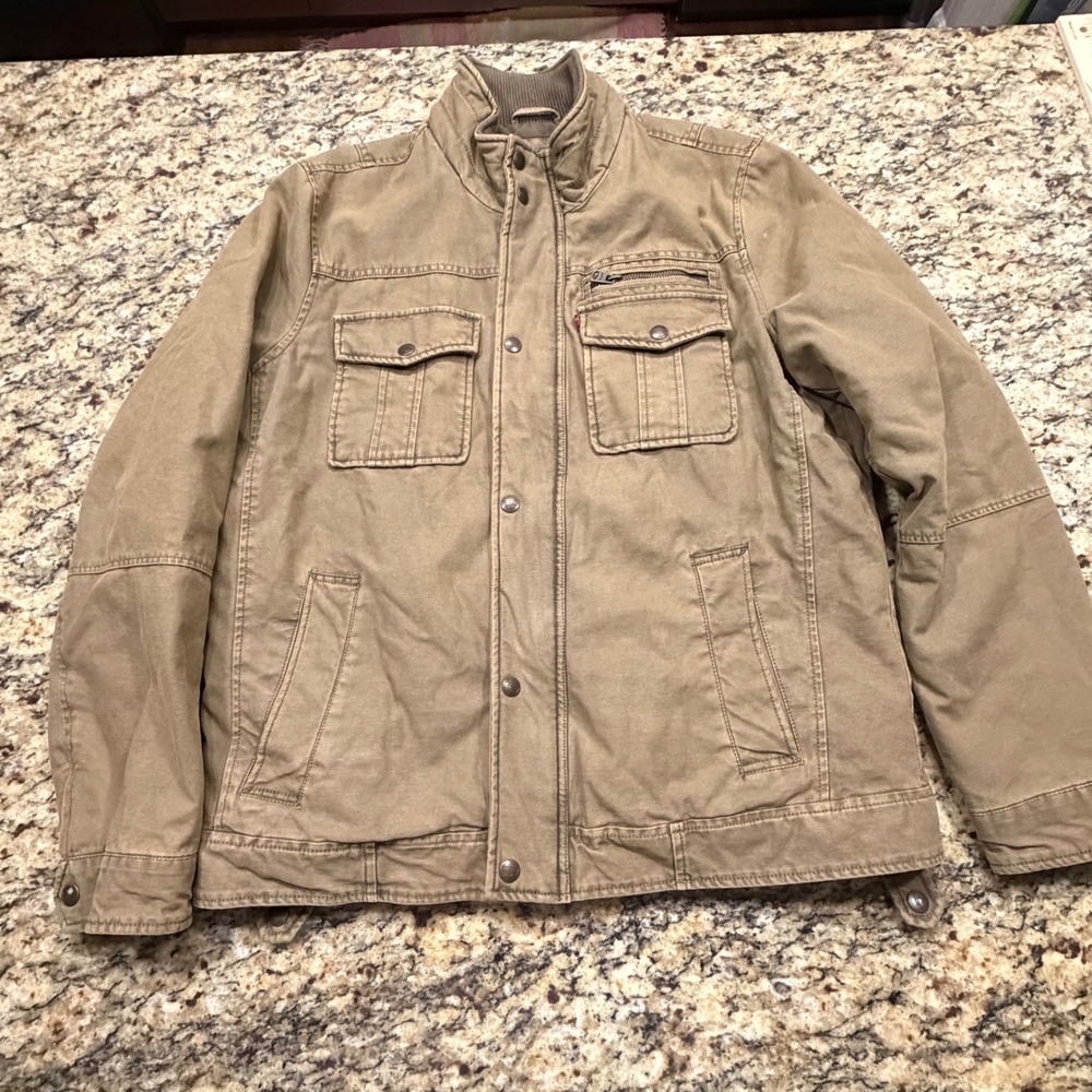 Levis Mens Khaki Tan Canvas Military Field Jacket Quilted Lining Medium ws